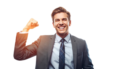 Triumphant Businessman Celebrating Success with Fisted Pump