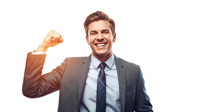 Triumphant Businessman Celebrating Success with Fisted Pump