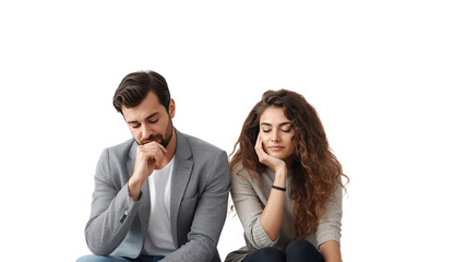Thoughtful Young Couple Sitting Together, Showing Pensiveness and Contemplation