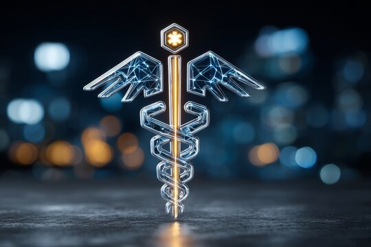 The networked hospital: a journey through medical innovation. Large format. Advanced medical screens: a deep dive into network connectivity. Copy space. Clear focus.