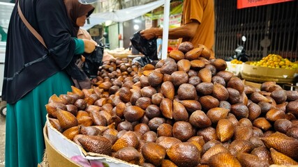 Salak Pondoh Fruit Market Scene in Indonesia With Local Shoppers