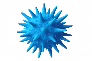 Microscopic view of a blue virus cell rotating, with transparent background, ideal for scientific or medical projects