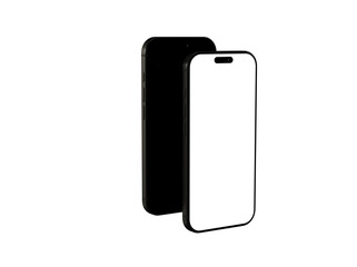 High-quality photo of two black smartphones. One screen is blank, perfect for app presentations or website mockups.