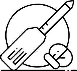 Line Art Medical Scalpel Instrument with Pill Inside Circle Shape Icon