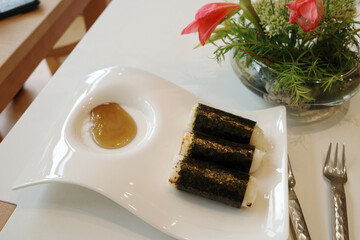 korea rice cake dessert seaweed honey plate