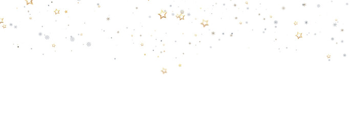 Festive background with gold and silver stars and snowflakes. Perfect for Christmas, New Year, or winter holidays.