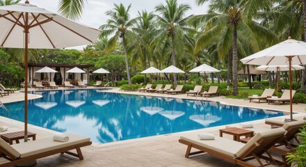 Fototapeta premium Luxury Tropical Resort with Swimming Pool and Palm Trees 