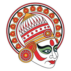 Obraz premium Minimalist Kathakali Face Vector – Traditional Indian Dance Mask Illustration