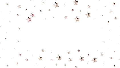 Beautiful image of rose gold stars scattered on a white background. Perfect for celebratory designs.