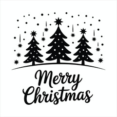 Merry Christmas Black Silhouette Trees And Stars