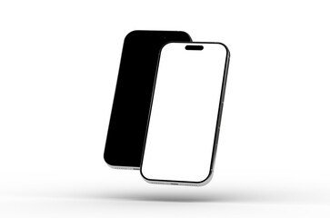 High-quality mockup of two smartphones, one with a black screen and one with a white screen, perfect for app presentations or website designs.