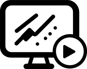 Simple Black Line Art Monitor with Play Button Icon Symbol
