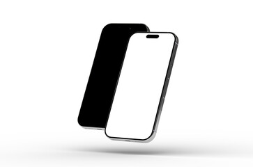 High-quality mockup of two smartphones, one with a black screen and one with a white screen, perfect for app presentations or website designs.