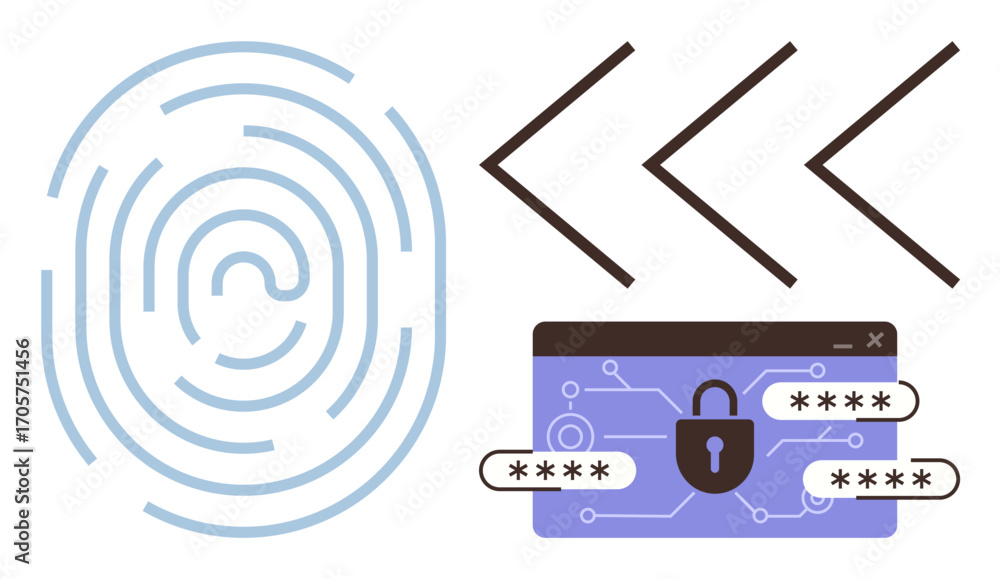 Aufkleber fingerprint scan, password-protected interface with lock symbol, and data arrows. ideal for cybersec