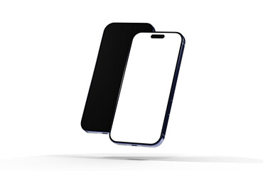 Two sleek smartphones, one with a blank screen, perfect for app presentations or technology showcases.