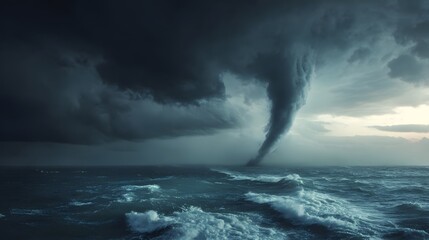 Waterspout tornado over ocean storm weather natural disaster dangerous phenomenon climate change extreme weather