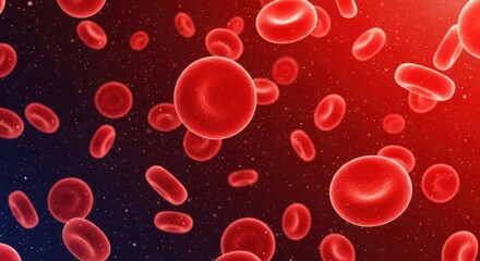 A closeup 3d render of numerous red blood cells flowing through a dark abstract
