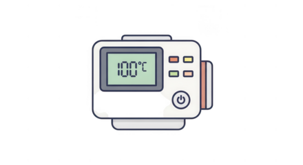 Digital thermometer showing hundred degrees isolated on transparent background