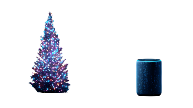 Christmas tree and smart speaker, isolated on transparent background