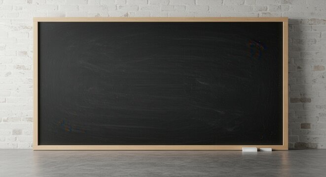 Empty Chalkboard on a Minimalist Wall with Natural Light for Classroom or Office Space Use