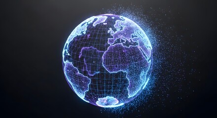 Glowing digital wireframe model of Earth.