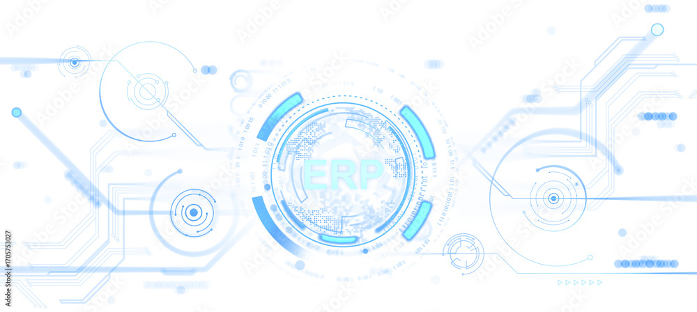 Aufkleber futuristic erp system interface with blue hud-style graphics, isolated on white background, represen