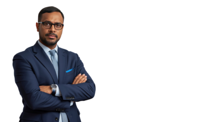 Confident Businessman with Arms Crossed, Portrait on Transparent Background
