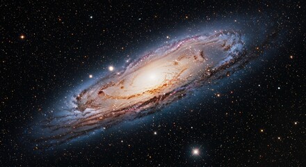 Stunning Spiral Galaxy with Bright Core and Distant Stars in Dark Space Background