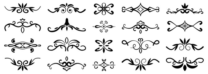 Decorative ornament collection. Vintage swirl dividers and floral elements for elegant decoration