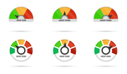 Credit score indicator collection. Set of gauge meter for credit score