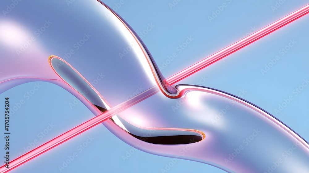 Poster a striking futuristic abstract composition featuring smooth metallic curved forms and geometric patt