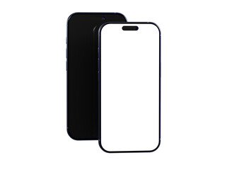 High-quality mockup of two smartphones, one with a black screen and one with a white screen, perfect for app presentations or technol