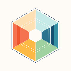 Fototapeta premium 3D Geometric Hexagon with Pastel Colors and Inner Lines on White Background