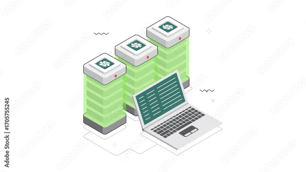 Poster scalable server architecture with cloud storage isometric animation mp4 file