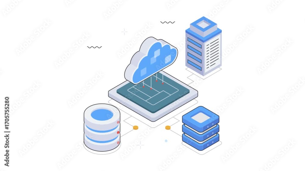Poster cloud computing platform with database isometric animation mp4 file