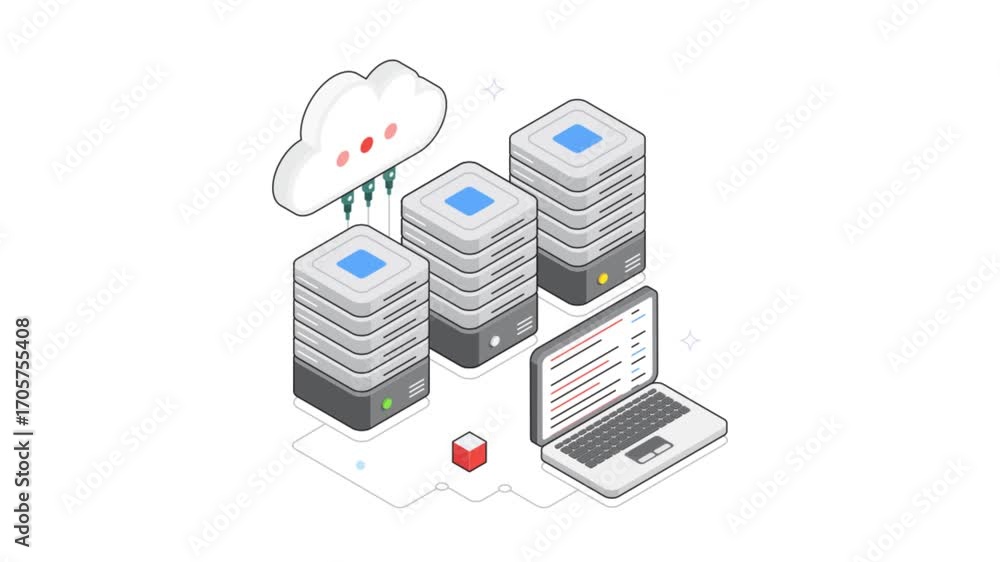 Poster data sync between cloud isometric animation mp4 file