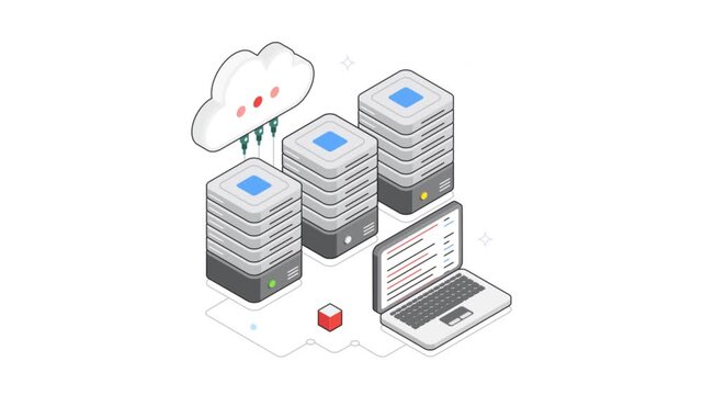 Data Sync Between Cloud isometric animation MP4 file