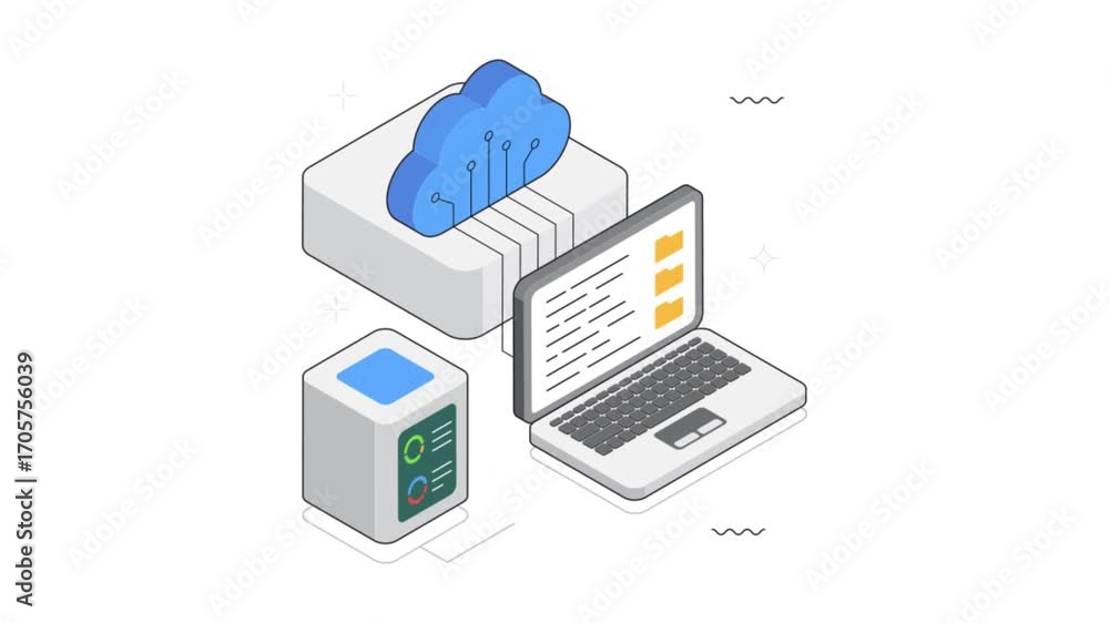 Aufkleber binary data transfer via cloud system isometric animation mp4 file
