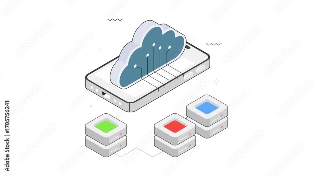 Poster cloud integration with server settings isometric animation mp4 file