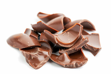 Broken chunks of chocolate pieces from a crushed Easter egg, isolated on a white background, confectionery stock illustration image