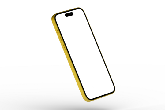 Modern yellow smartphone mockup with blank screen. Perfect for app presentations and mobile designs.