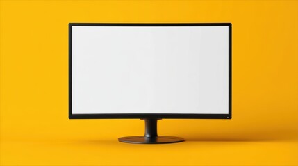 Wide display monitor mockup isolated against solid bright background, strong contrast for clean and modern presentation look