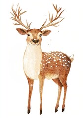 Fototapeta premium Christmas reindeer illustration watercolor wildlife.
