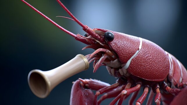 Detailed ro shot of a vibrant red crustacean, possibly a crab or lobster, showcasing its intricate exoskeleton, compound eyes, and striking pincers.