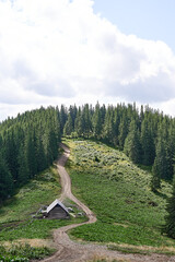 house in the mountains forest nature sky grass