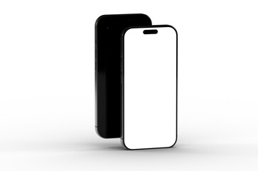 High-quality mockup of two black smartphones with blank screens, perfect for app presentations or website designs.