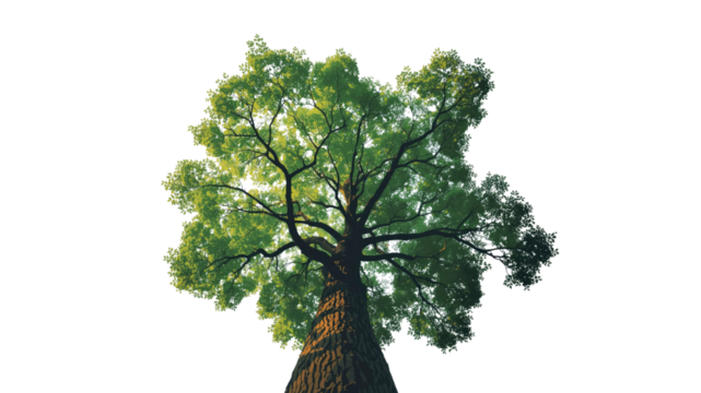 Majestic Oak Tree Viewed from Below, Lush Green Canopy