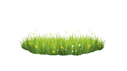 Lush Green Grass Patch with Wildflowers - Spring Meadow Element