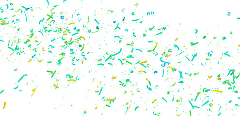 Image of colorful confetti falling on a white background. Perfect for celebratory designs and backgrounds.