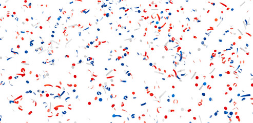 Festive confetti background with red, white, and blue. Perfect for celebrations and holidays.